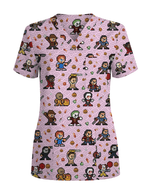 Retro Pixel Horror Movie Monsters Nursing Scrub Top - Scrubloop