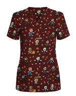 Retro Pixel Horror Movie Monsters Nursing Scrub Top - Scrubloop