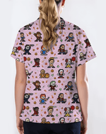 Retro Pixel Horror Movie Monsters Nursing Scrub Top - Scrubloop