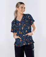 Retro Pixel Horror Movie Monsters Nursing Scrub Top - Scrubloop