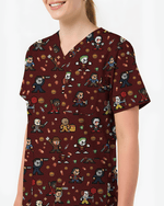 Retro Pixel Horror Movie Monsters Nursing Scrub Top - Scrubloop