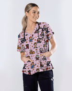 Retro Pixel Horror Movie Monsters Nursing Scrub Top - Scrubloop