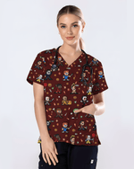 Retro Pixel Horror Movie Monsters Nursing Scrub Top - Scrubloop