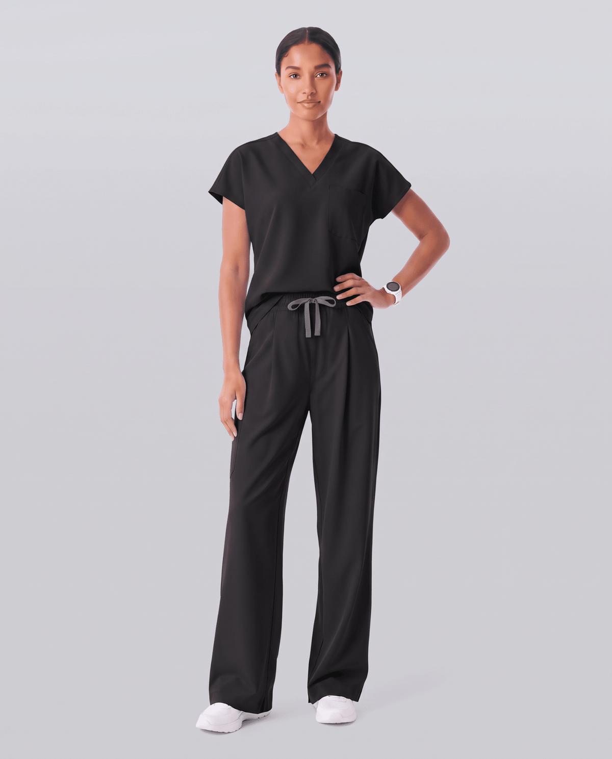Ruched High-Rise Wide-Leg Pant Black - Scrubloop