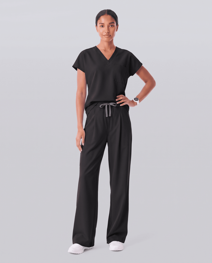 Ruched High-Rise Wide-Leg Pant Black