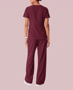 Ruched High-Rise Wide-Leg Pant Burgundy - Scrubloop