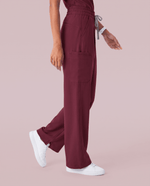 Ruched High-Rise Wide-Leg Pant Burgundy - Scrubloop