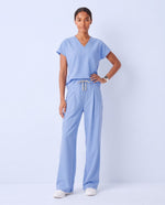 Ruched High-Rise Wide-Leg Pant Ceil Blue - Scrubloop