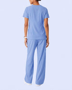 Ruched High-Rise Wide-Leg Pant Ceil Blue - Scrubloop