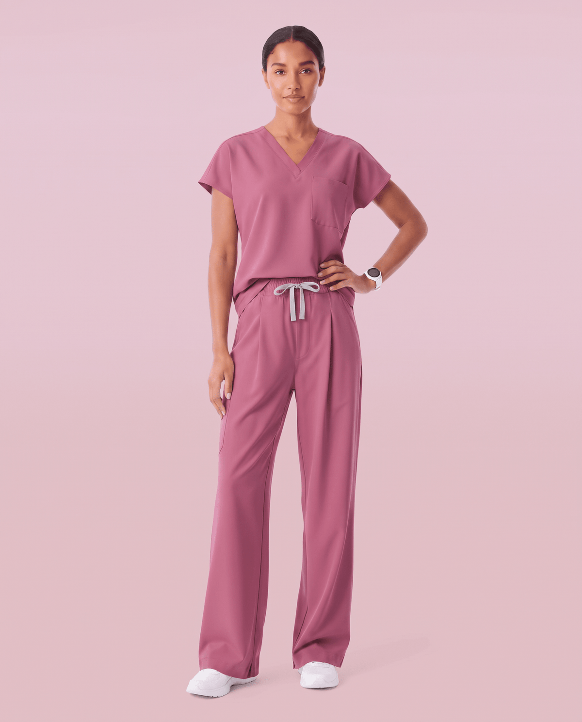 Ruched High-Rise Wide-Leg Pant Mauve - Scrubloop