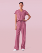 Ruched High-Rise Wide-Leg Pant Mauve - Scrubloop
