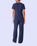 Ruched High-Rise Wide-Leg Pant Navy - Scrubloop