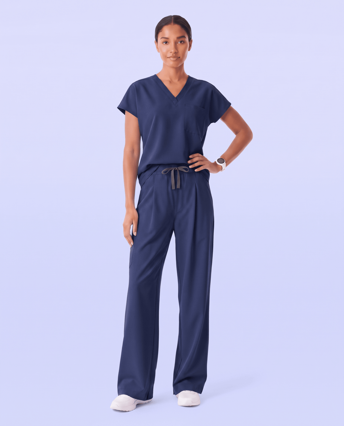 Ruched High-Rise Wide-Leg Pant Navy - Scrubloop