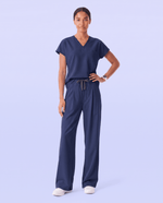 Ruched High-Rise Wide-Leg Pant Navy - Scrubloop