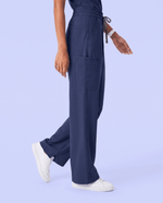Ruched High-Rise Wide-Leg Pant Navy - Scrubloop