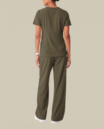 Ruched High-Rise Wide-Leg Pant Olive - Scrubloop