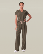 Ruched High-Rise Wide-Leg Pant Olive - Scrubloop