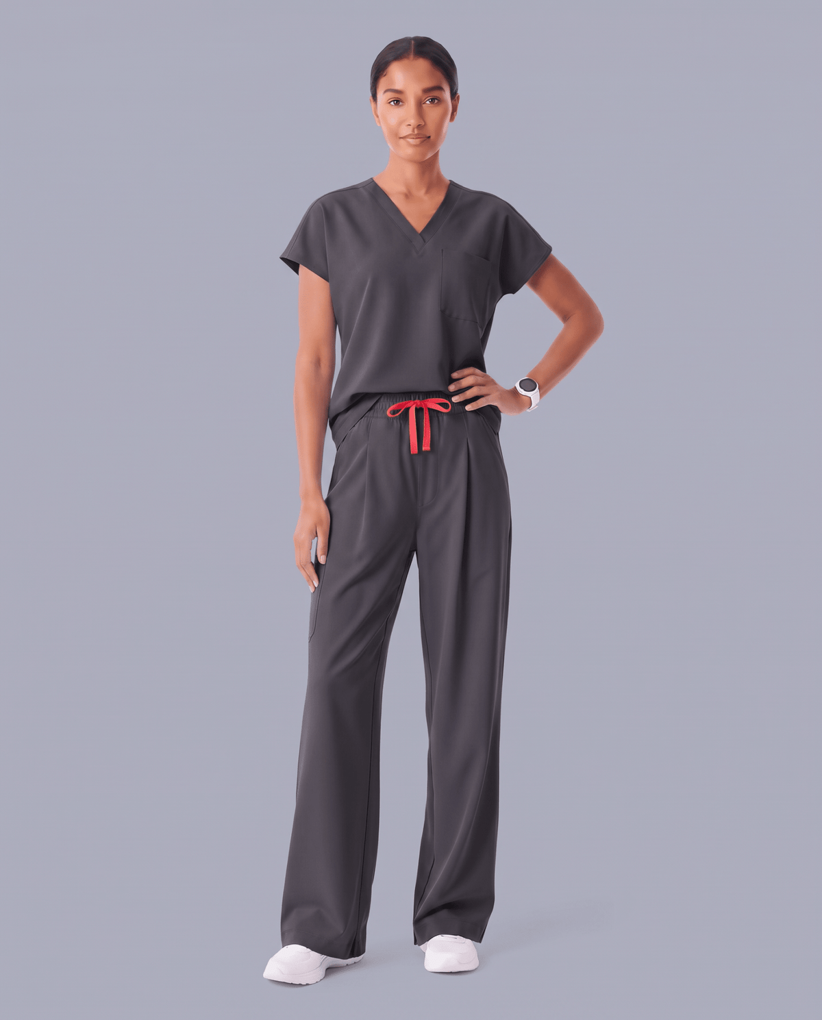Ruched High-Rise Wide-Leg Pant Pewter - Scrubloop
