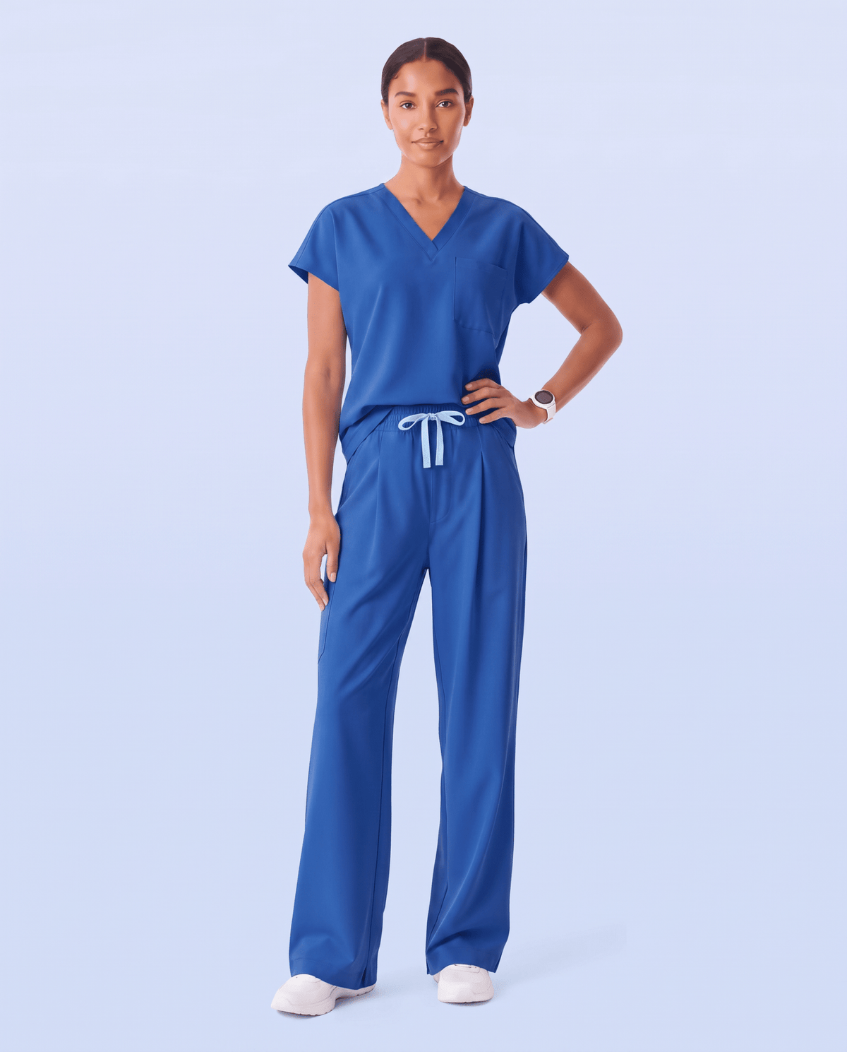 Ruched High-Rise Wide-Leg Pant Royal Blue - Scrubloop