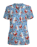 Santa and Polar Bear Christmas Holiday Nursing Scrub Top - Scrubloop