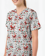 Santa and Polar Bear Christmas Holiday Nursing Scrub Top - Scrubloop