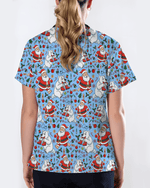 Santa and Polar Bear Christmas Holiday Nursing Scrub Top - Scrubloop