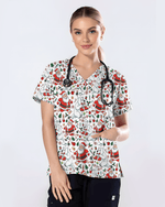 Santa and Polar Bear Christmas Holiday Nursing Scrub Top - Scrubloop