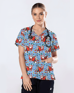 Santa Penguin Christmas Nursing Scrub Top - Scrubloop