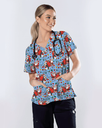 Santa Penguin Christmas Nursing Scrub Top - Scrubloop