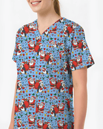 Santa Penguin Christmas Nursing Scrub Top - Scrubloop