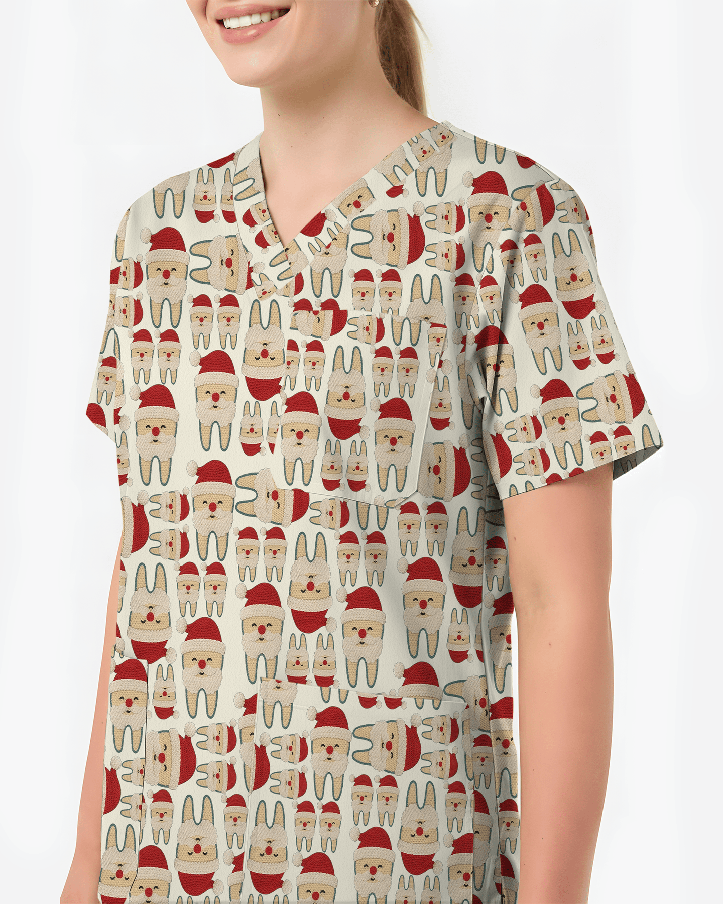 Santa Teeth All I Want For Christmas Dental Scrub Top - Scrubloop
