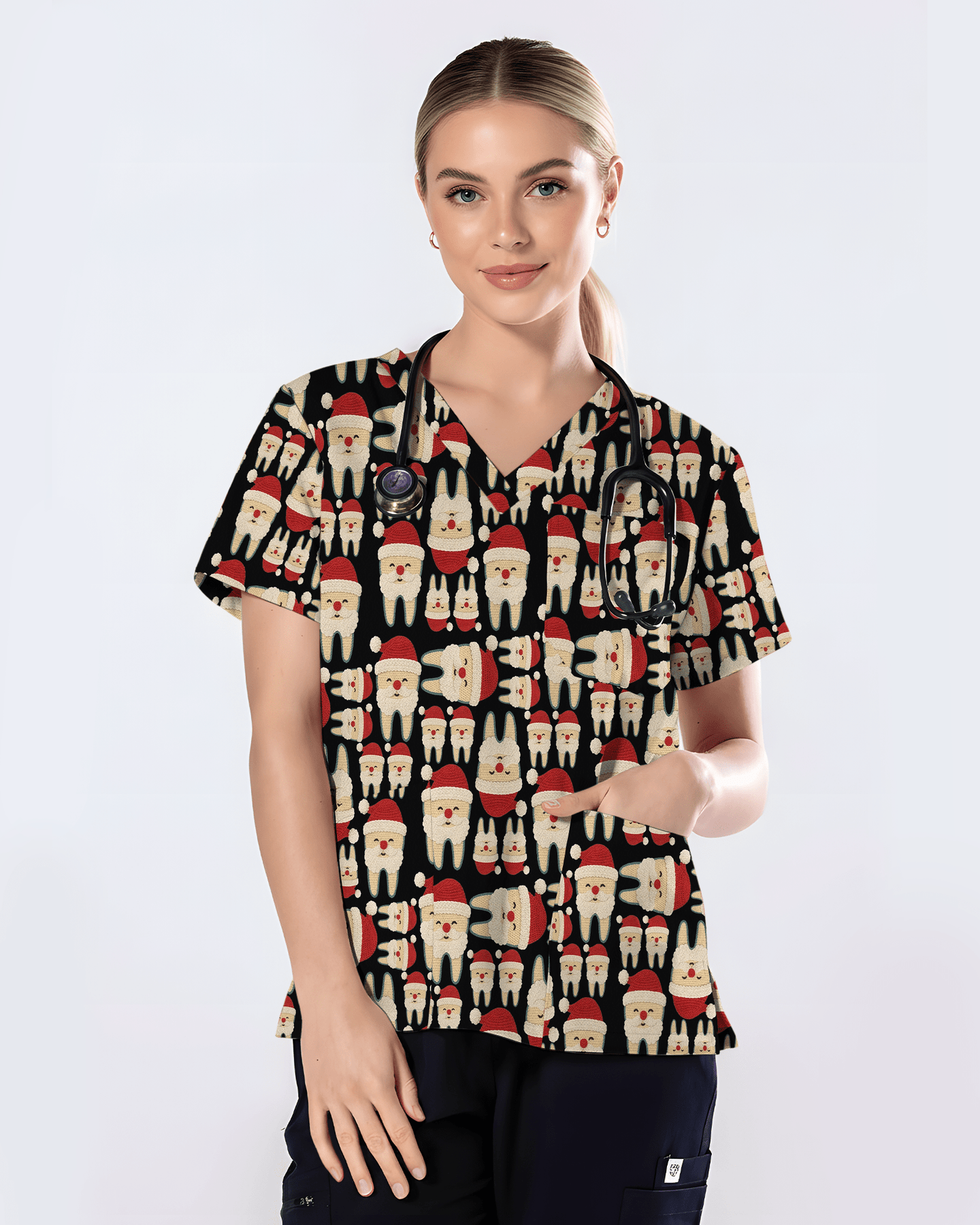 Santa Teeth All I Want For Christmas Dental Scrub Top - Scrubloop