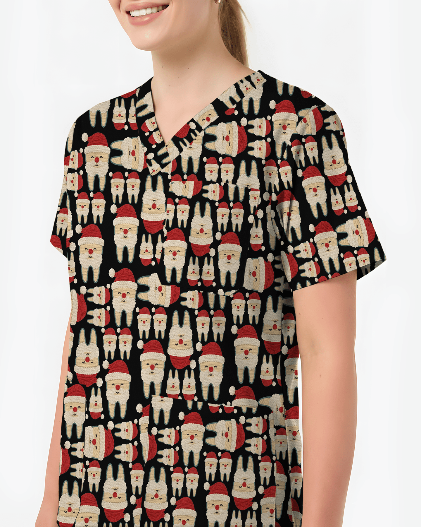 Santa Teeth All I Want For Christmas Dental Scrub Top - Scrubloop