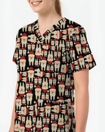 Santa Teeth All I Want For Christmas Dental Scrub Top - Scrubloop