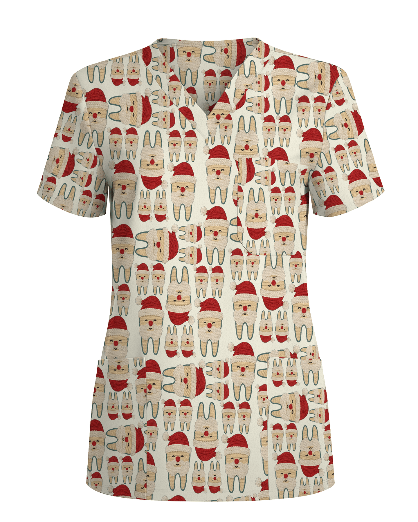 Santa Teeth All I Want For Christmas Dental Scrub Top - Scrubloop