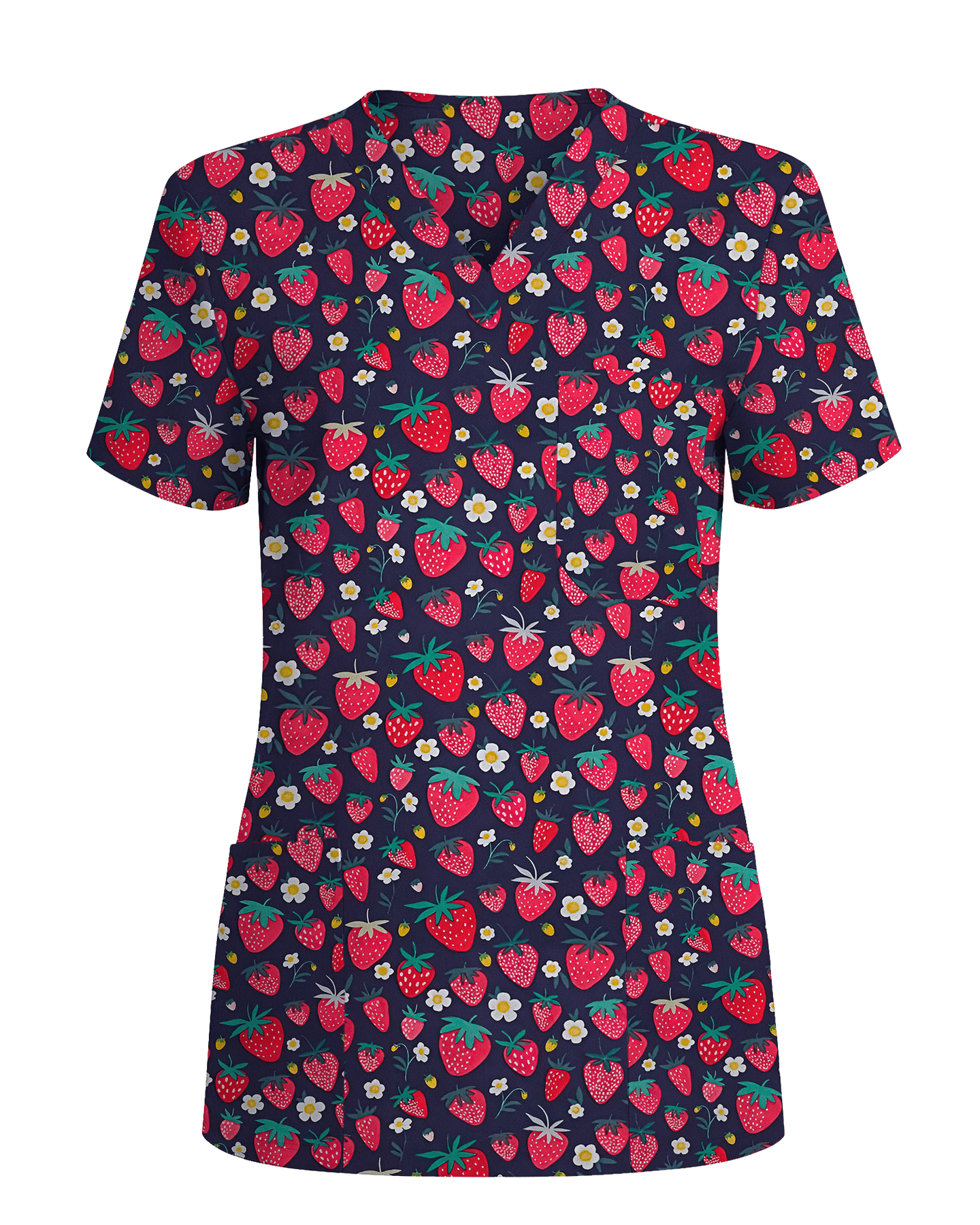 ScrubLoop Summer Strawberry Harvest Women Scrub Top - Scrubloop