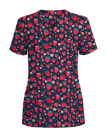 ScrubLoop Summer Strawberry Harvest Women Scrub Top - Scrubloop
