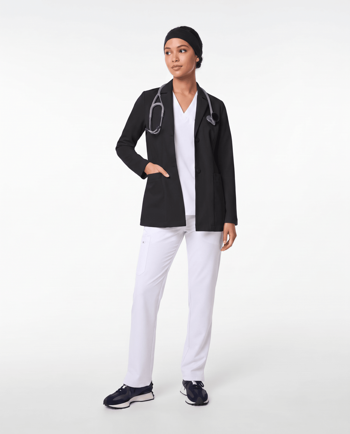 Short Slim Lab Coat Black - Scrubloop