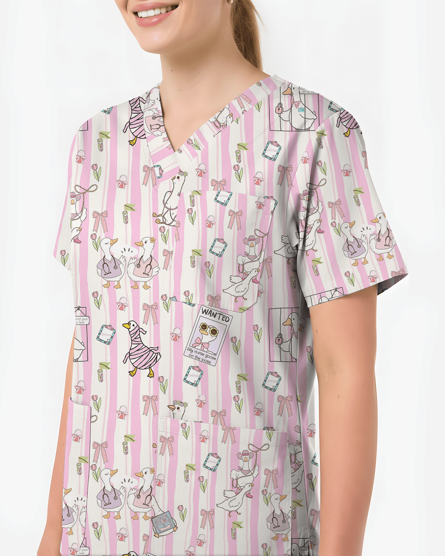 Silly Nurse Goose On The Loose Scrub Top - Scrubloop