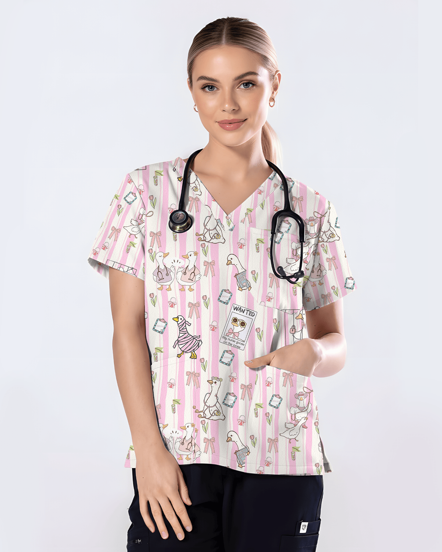 Silly Nurse Goose On The Loose Scrub Top - Scrubloop