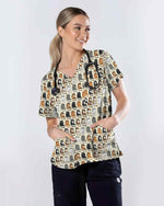 Sitting Cats Cat Lover Scrub Top - Scrubloop