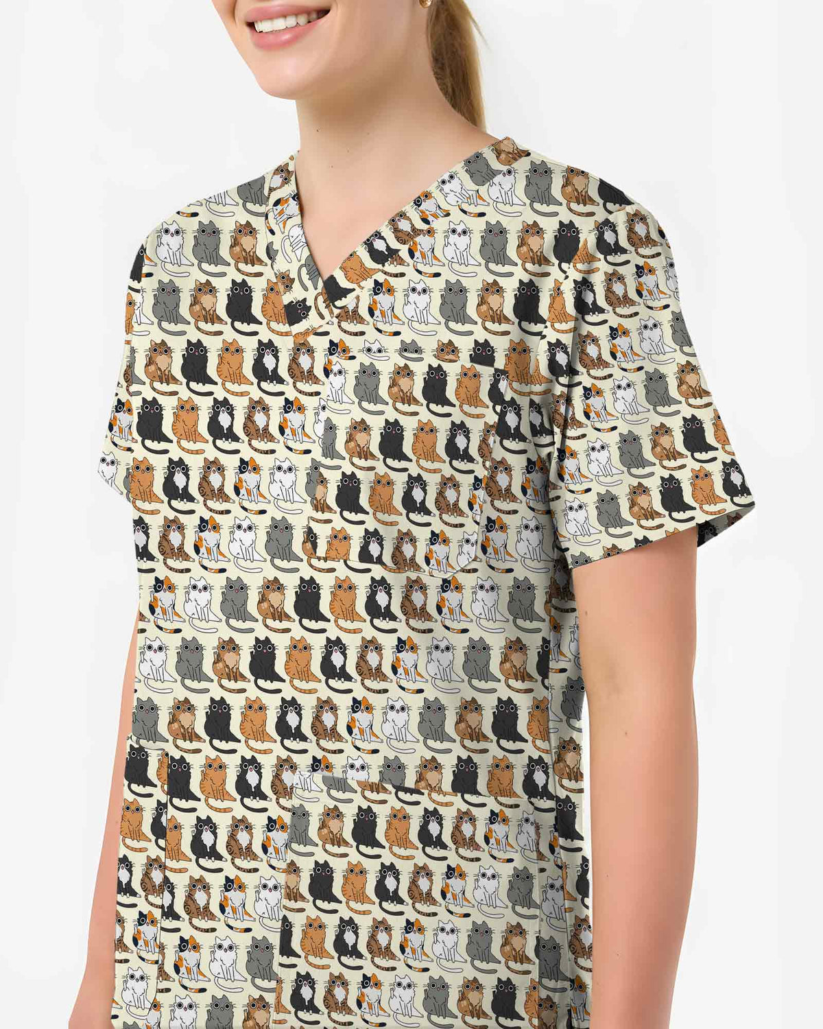 Sitting Cats Cat Lover Scrub Top - Scrubloop