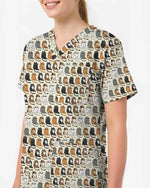 Sitting Cats Cat Lover Scrub Top - Scrubloop