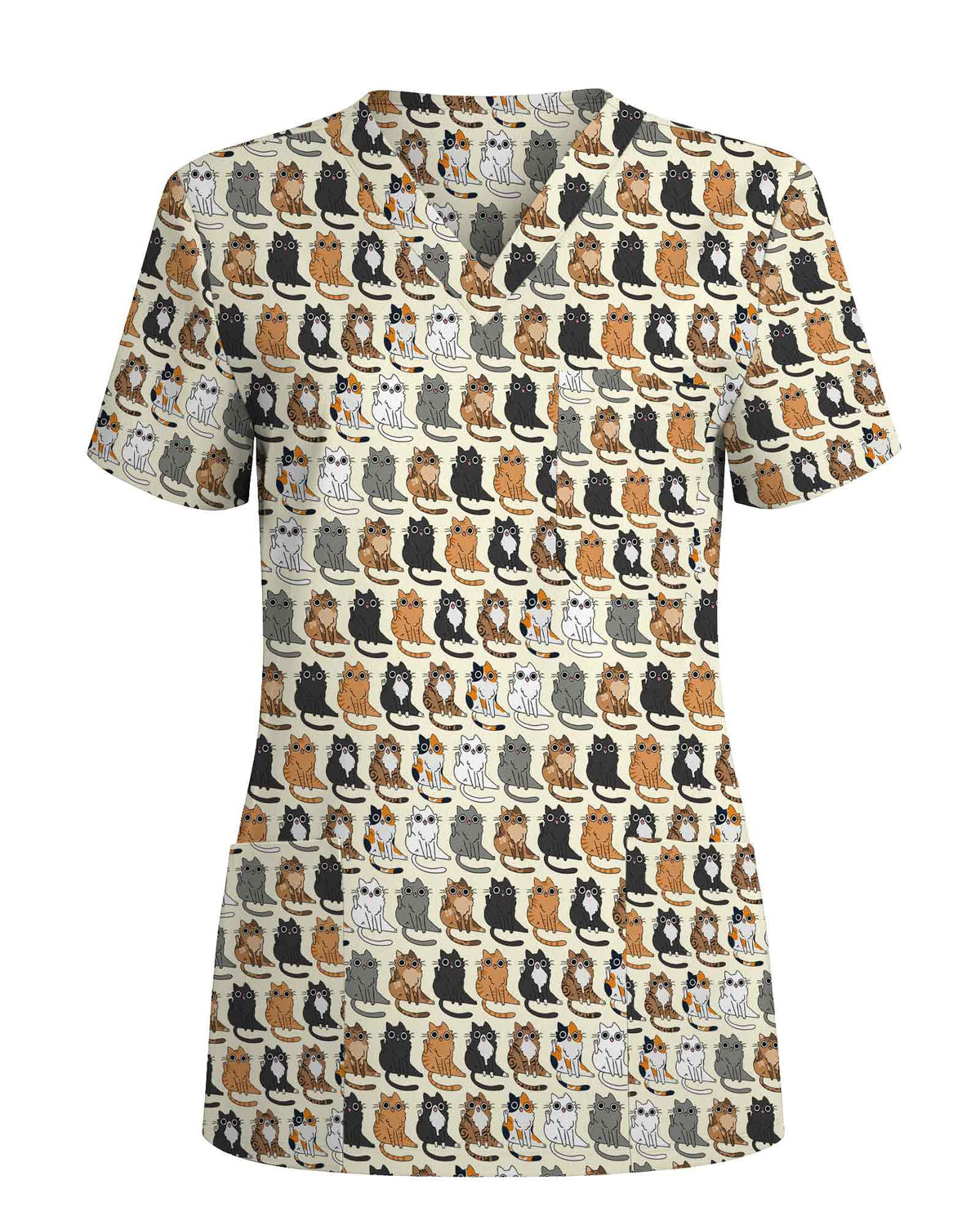 Sitting Cats Cat Lover Scrub Top - Scrubloop
