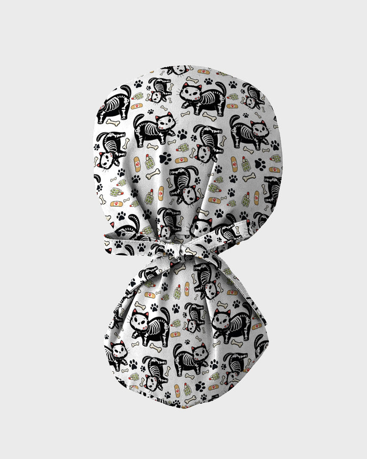 Skeleton Cat Spooky Medical Charm Scrub Cap