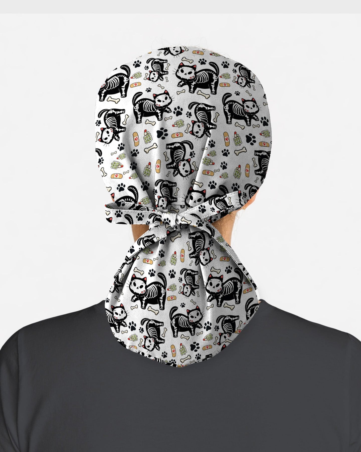 Skeleton Cat Spooky Medical Charm Scrub Cap - Scrubloop