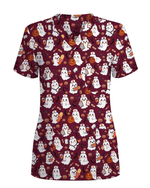 Spooky Cute Ghost Nurse Halloween Scrub Top - Scrubloop