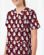 Spooky Cute Ghost Nurse Halloween Scrub Top - Scrubloop