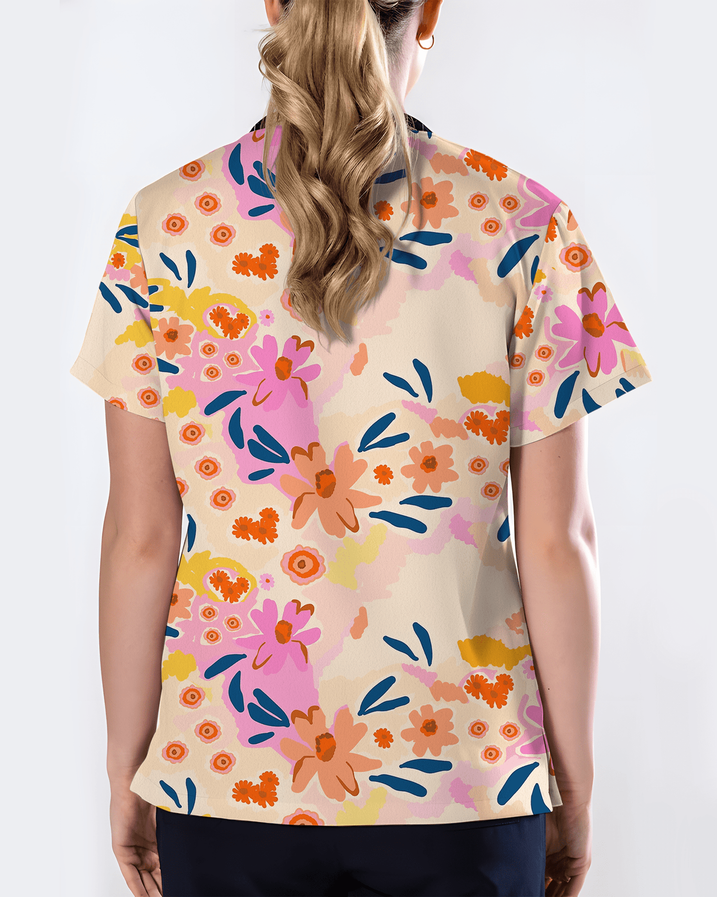 Spring Bloom Fresh Floral Breeze Women Scrub Top - Scrubloop