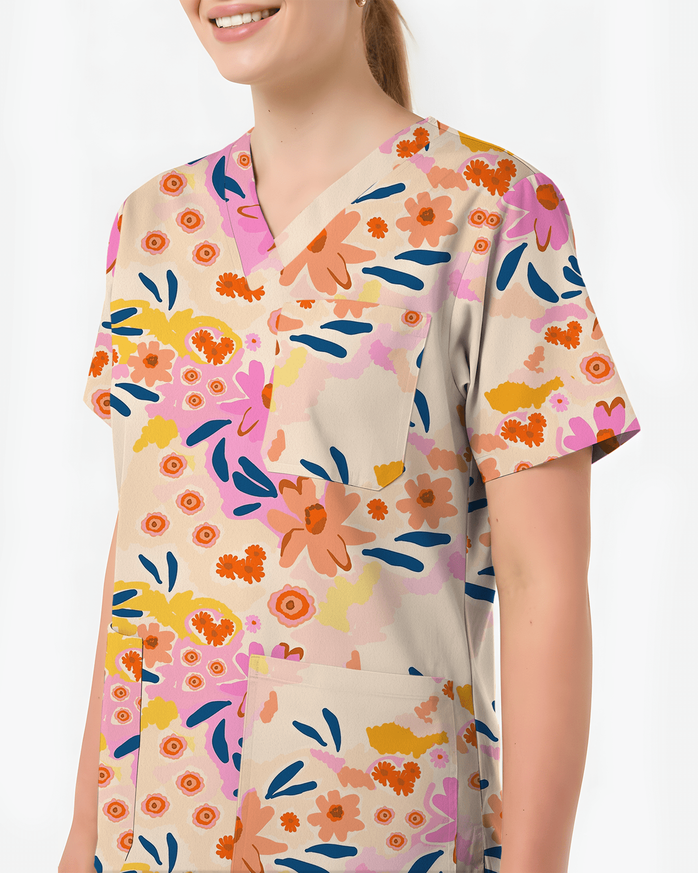 Spring Bloom Fresh Floral Breeze Women Scrub Top - Scrubloop